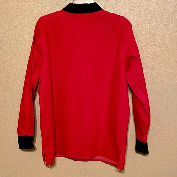 Victor Costa Top Women L Red Snap Front Black Velvet Trim Beaded Western Floral - Picture 2 of 8